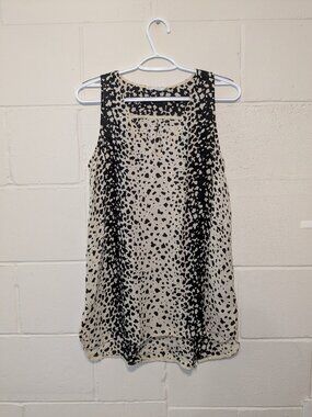 Vince Women M 100% Silk Chiffon Tank Top V-Neck Blouse Animal Leopard Semi Sheer
